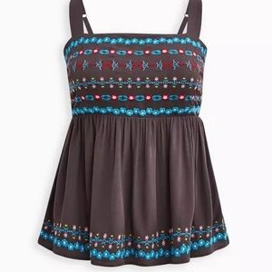 Torrid Grey Top with Colorful Embroidery